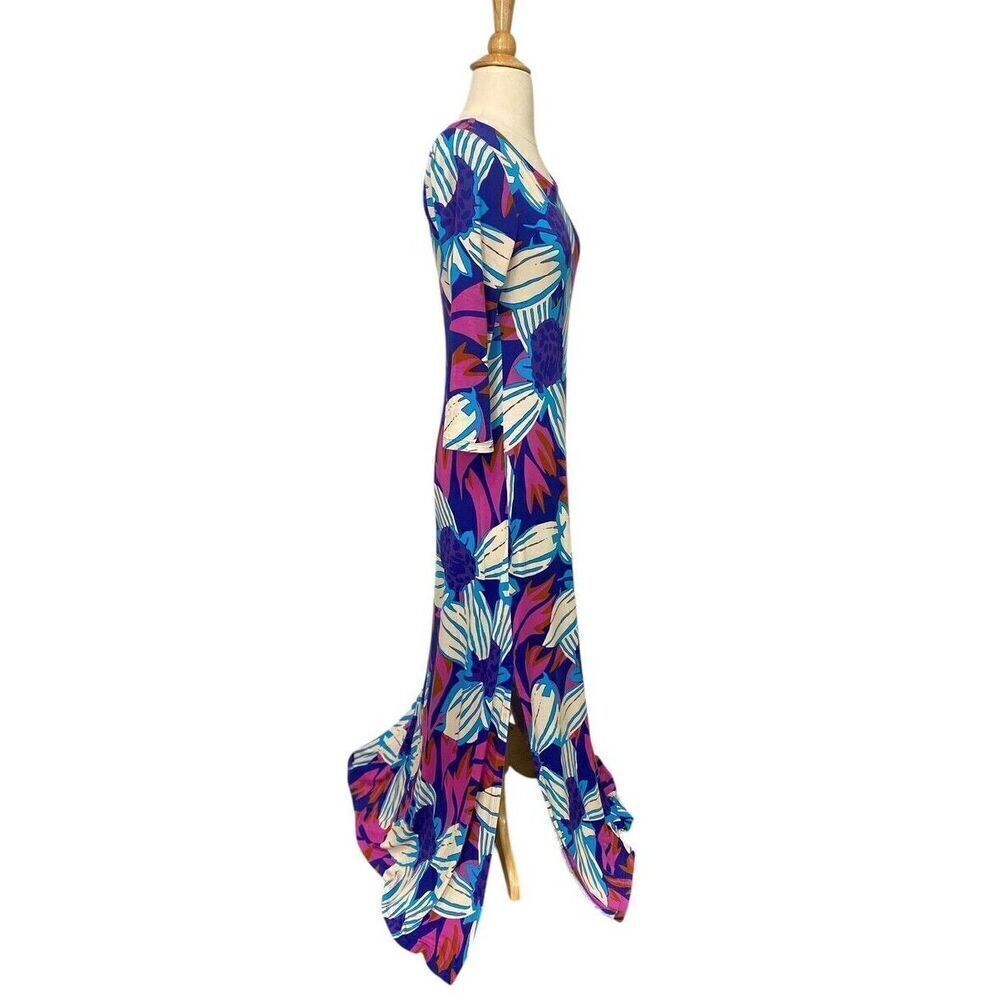 Soft Surroundings Serena Maxi Dress Nazarine Blue Multi Floral Stretchy Size XS - Picture 3 of 9